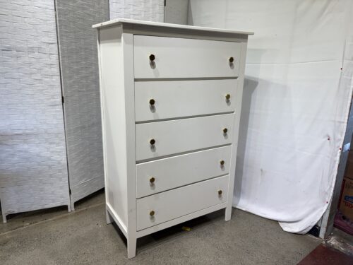 Minimal White Tallboy 5 Drawer Dresser