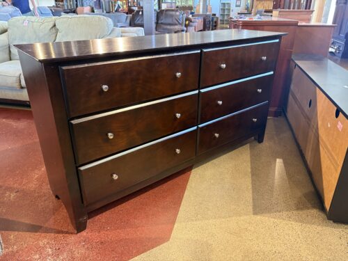 Six Drawers Lowboy Dresser in Dark Cherry