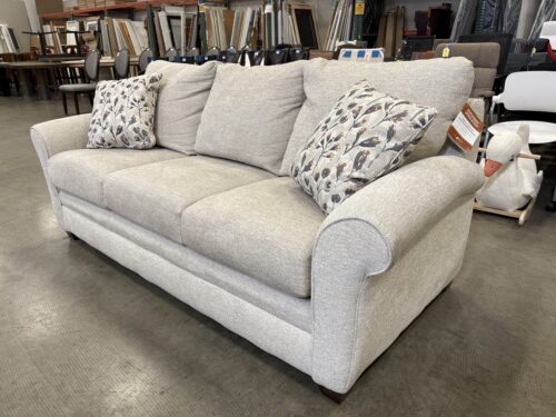 NEW! LA-Z-BOY Natalie Round Arm Sofa in Beige with Dark Wood Legs