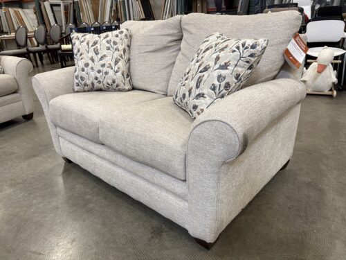 NEW! LA-Z-BOY Natalie Round Arm Loveseat in Beige with Dark Wood Legs