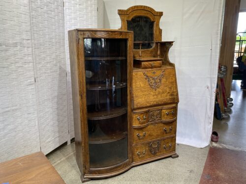Vintage Victorian-Style Side-by-Side Secretary Desk & Bow-Front Cabinet