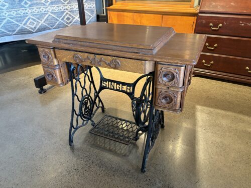 SINGER Vintage Cast Iron and Oak Sewing Machine Table