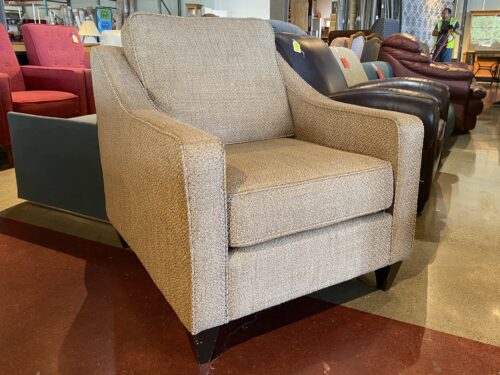 Tan Sloped Arm Chair w/ Attached Back Cushion