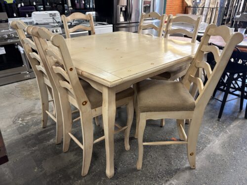 Blonde Knotty Pine Bar Height Dining Set w/ 6 Chairs