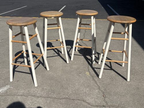 Cream & Natural Wood Barstool Quartet (Set of 4)