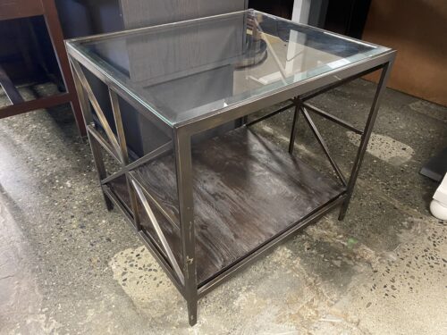Industrial Bronze & Glass Topped Side Table
