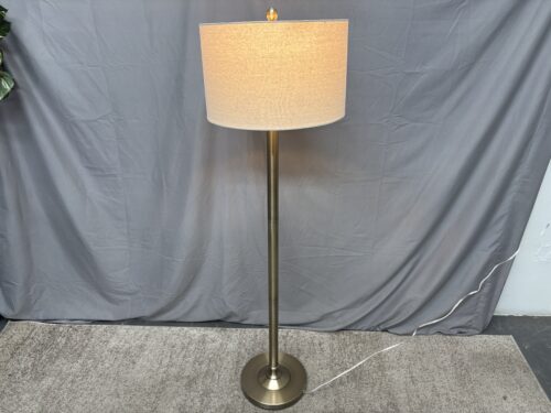 ADESSO Barton Antique Brass Floor Lamp w/ Oatmeal Drum Shade