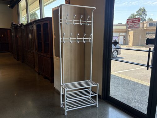 Lightweight White Metal Coat Rack & Shoe Storage