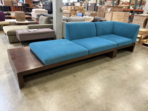 Contemporary Teal 2 Piece Platform Sofa with Dark Finished Wooden Base