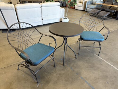 Grey Steel Outdoor Bistro Set with Teal Water Resistant Olefin Cushions