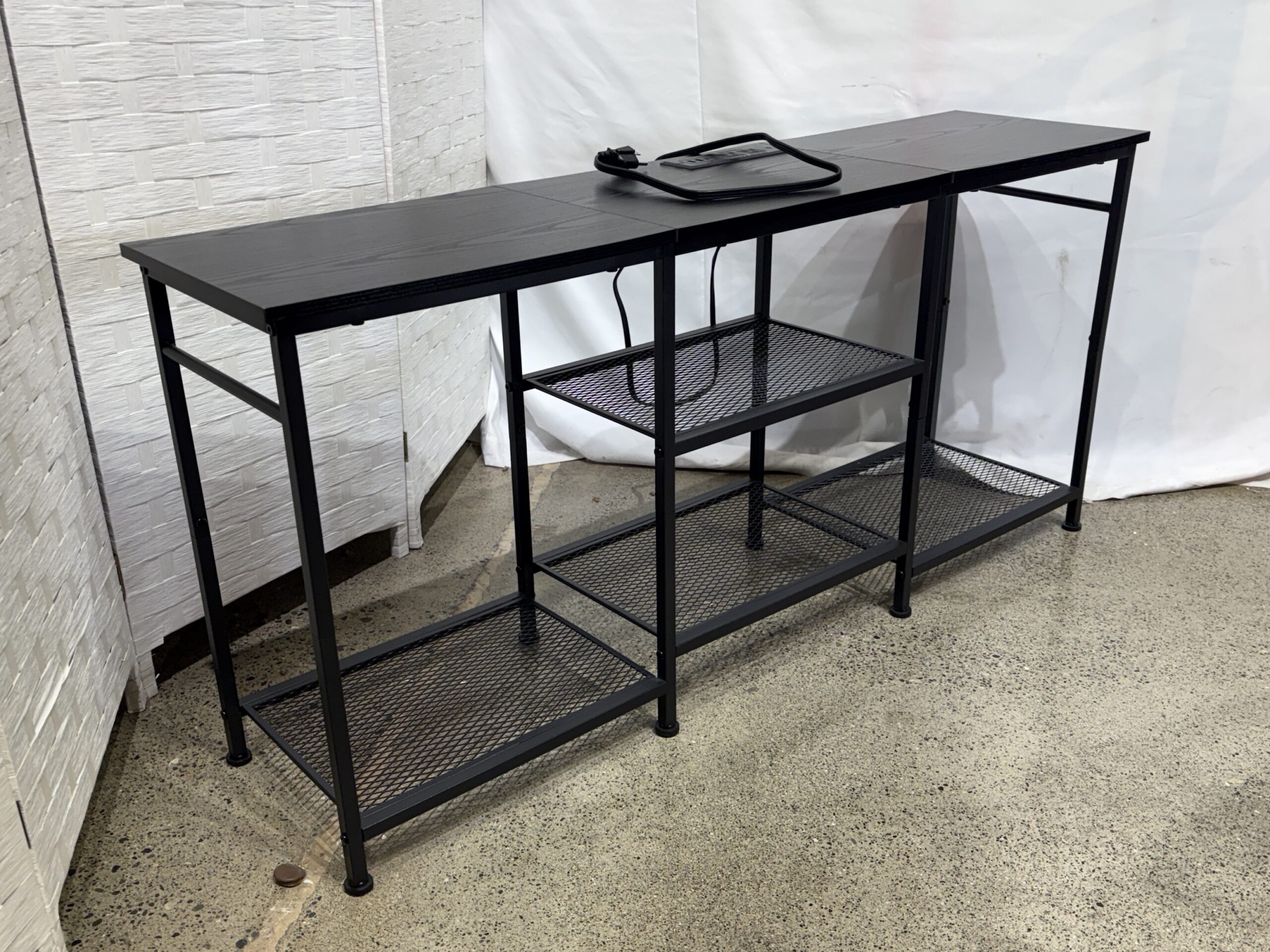 Black Metal Frame TV Stand w/ Outlets & USB