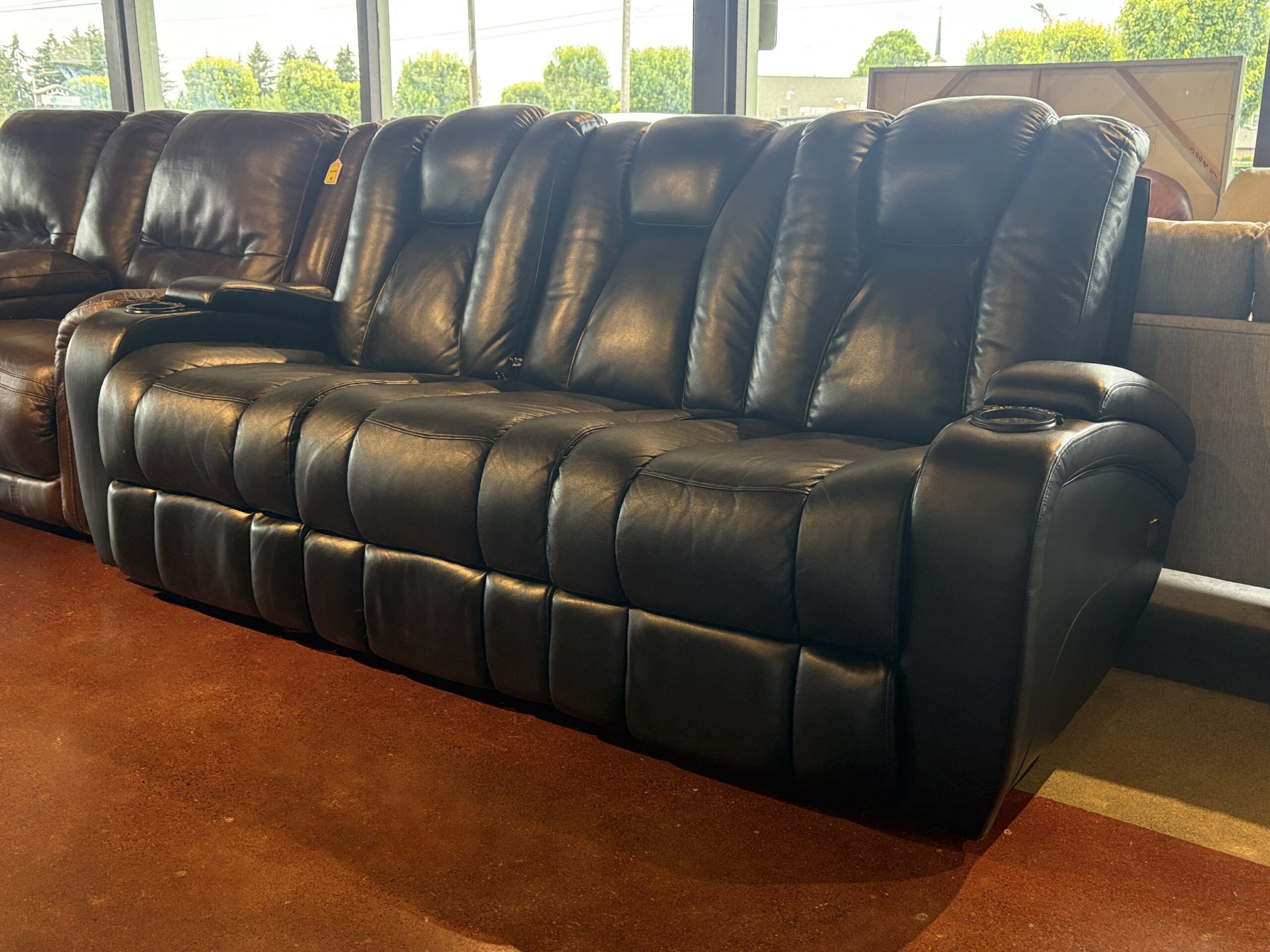 Black 3-Seat Power Recliner Sofa w/ Cupholders