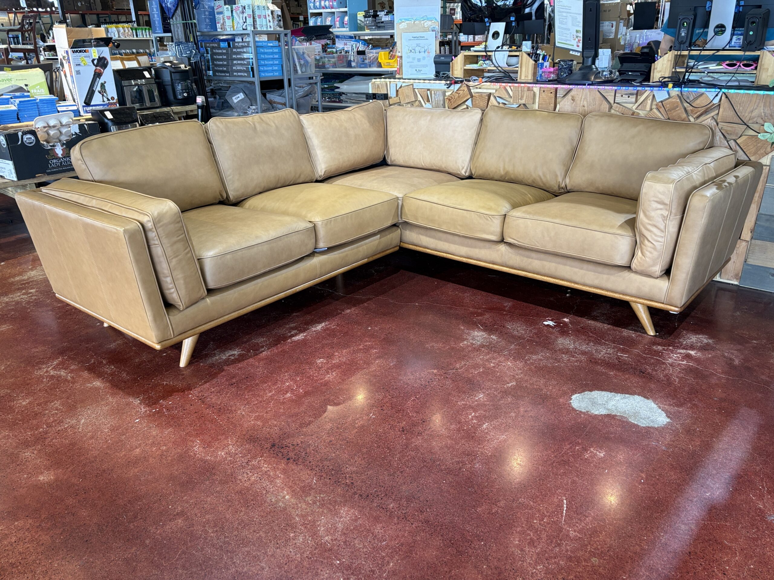 NEW! ARTICLE Timber 2Pc. Leather Corner Sectional – Charme Tan