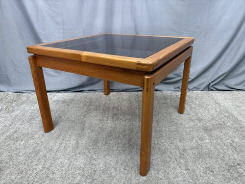 Vintage Danish Modern Teak Smokey Glass Square End Table