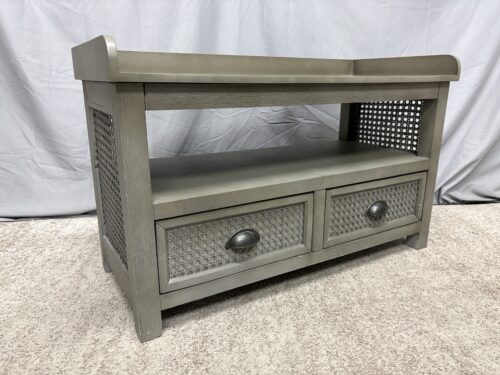 Antique Grey Rattan 2-Drawer Entryway Bench