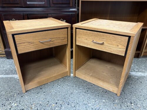 Natural Oak Finish Transitional Single Drawer Open Nightstand (Set of 2)