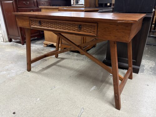 Light Wood Rattan Front Computer Desk