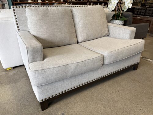 ASHLEY Ballina Sandy Grey Loveseat w/ Nailhead Trim