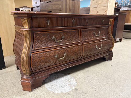 Dark Wood British Colonial 6-Drawer Low Dresser