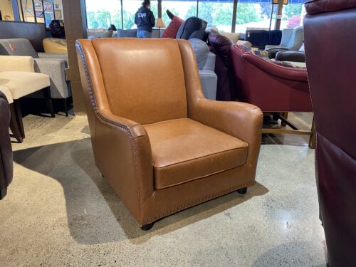 Low Fawn Brown Stud Trim Armchair
