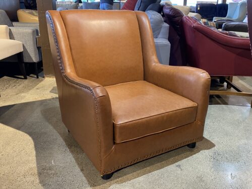Low Fawn Brown Stud Trim Armchair