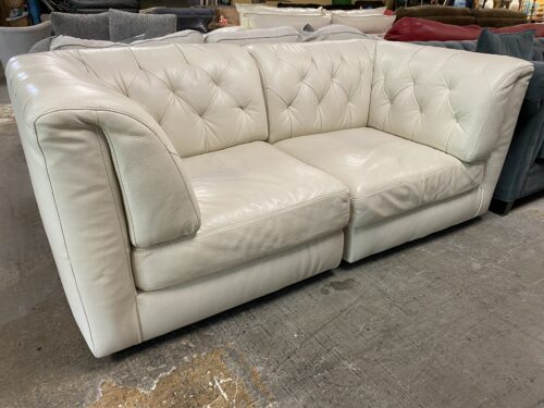 White Leather Modular Tufted Modern Loveseat