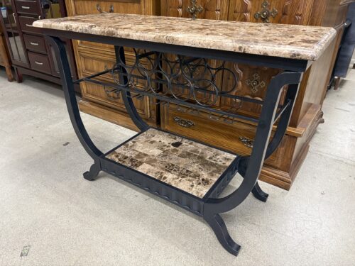 Marbled Vinyl Arched Metal Base Server w/ Wine Storage