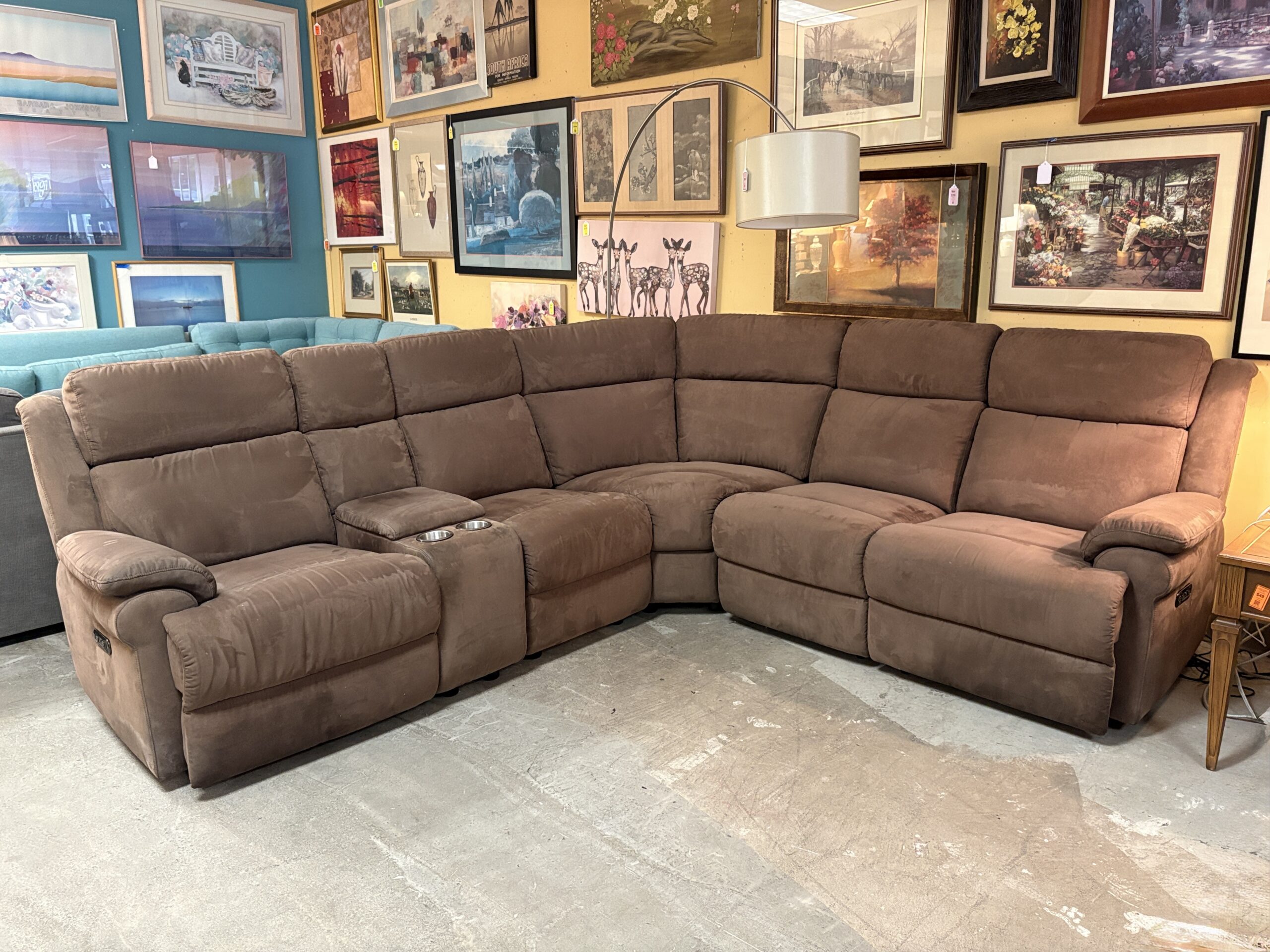 Chocolate Suede Curved Power Reclining Sectional