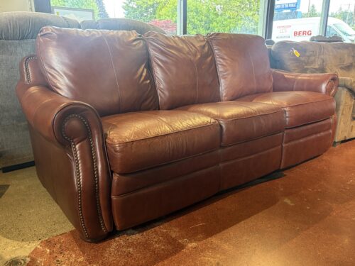 Cognac Stud Trim 3-Seater Manual Recliner Sofa