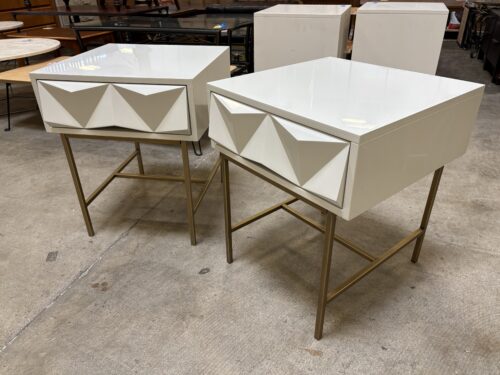 WEST ELM Modern Audrey Parchment Lacquer Nightstand with Geometric Drawer Fronts (Set of 2)