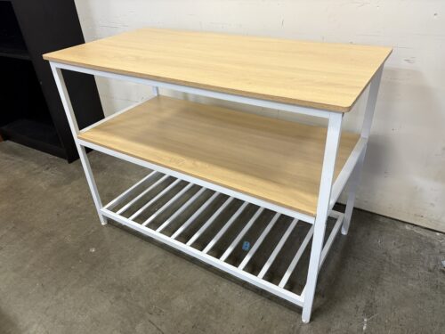 VASAGLE Light Oak Finished 3 Tier Kitchen Island with White Steel Frame