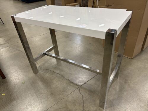 MOE'S Modern White Bar Table with Chrome Trestle Base