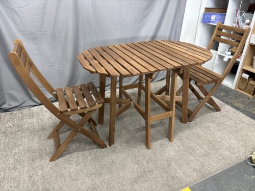 Drop Leaf Planked Wooden Outdoor Dining Set w/ 2 Folding Chairs