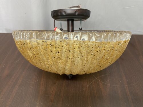 Sandy Amber Rippled Glass Flush Ceiling Light