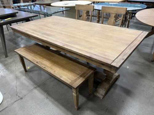 PIER 1 IMPORTS Rustic Finished Trestle Base Dining Table with Bench and 2 Chairs