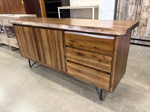 Walnut Finished Acacia Live Edge Accent Cabinet with Black Metal Legs