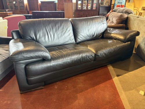 Black Leather Sofa with Low Profile Arms