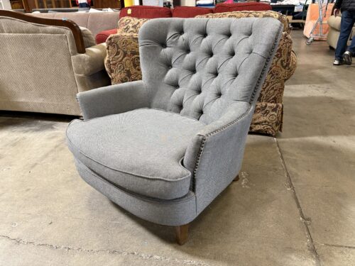 POTTERY BARN Deep Tufted Cardiff Wingback Armchair in Heathered Charcoal