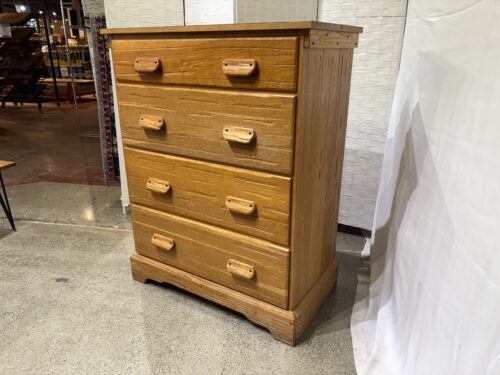 RANCH OAK Rustic Four Drawer Tall Boy Dresser