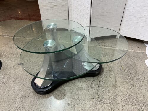 Modern Three Section Swivel Glass Tops Coffee Table