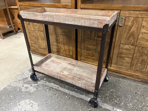 Rustic Industrial 2 Tier Distressed Rolling Cart