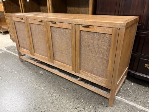 CRATE & BARREL Blake Light Brown Teak & Rattan Storage Media Console