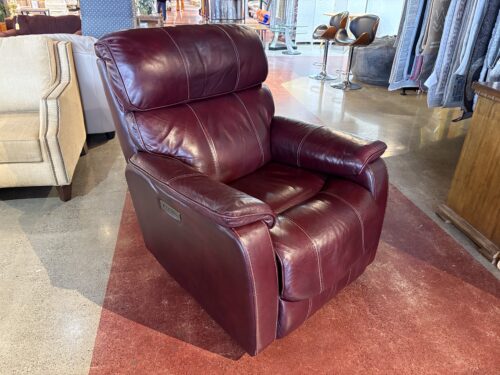 Burgundy Leather Power Recliner with USB Power Outlet
