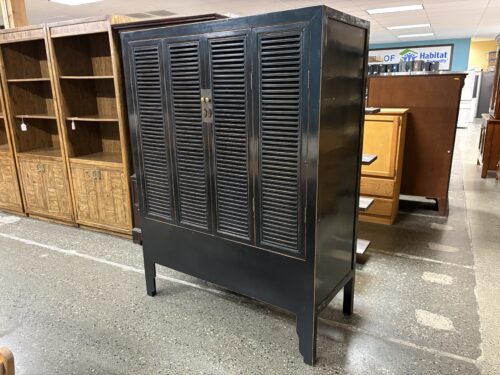 Black Chinese Inspired Louvered Door Tall Cabinet