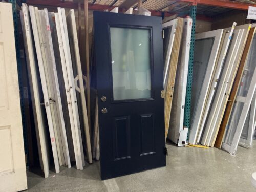 Navy Blue 79"x32" Entry Door w/ Frosted Glass