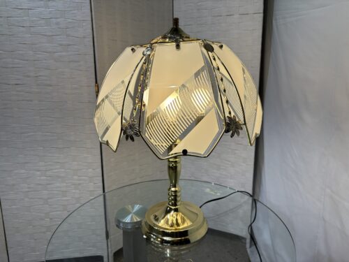 Six-Panel Frosted Glass Table Lamp with Brass Base
