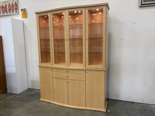 SKOVBY Illuminated Light Finished Maple 2 Piece China Hutch with Adjustable Glass Shelves