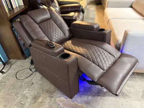 Dark Brown Blue LED Power Reclining Armchair