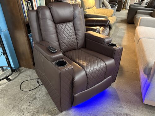 Dark Brown Blue LED Power Reclining Armchair