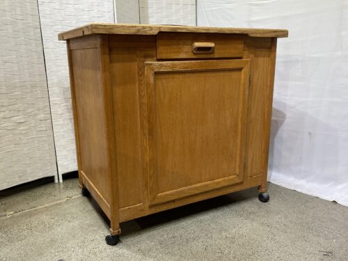 Rolling Blonde Shop Cabinet w/ Shelf Storage
